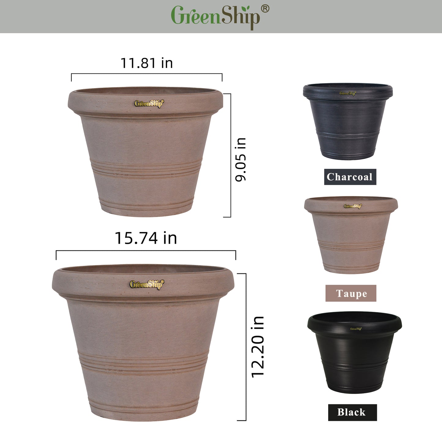 GreenShip 12 inch or 16 inch Large Planter with Drainage Hole,Modern Plant Pots for Indoor Outdoor Garden Plants and Flowers(Plants Not Included)