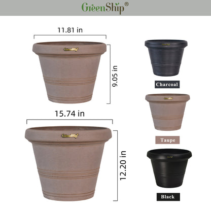 GreenShip 12 inch or 16 inch Large Planter with Drainage Hole,Modern Plant Pots for Indoor Outdoor Garden Plants and Flowers(Plants Not Included)