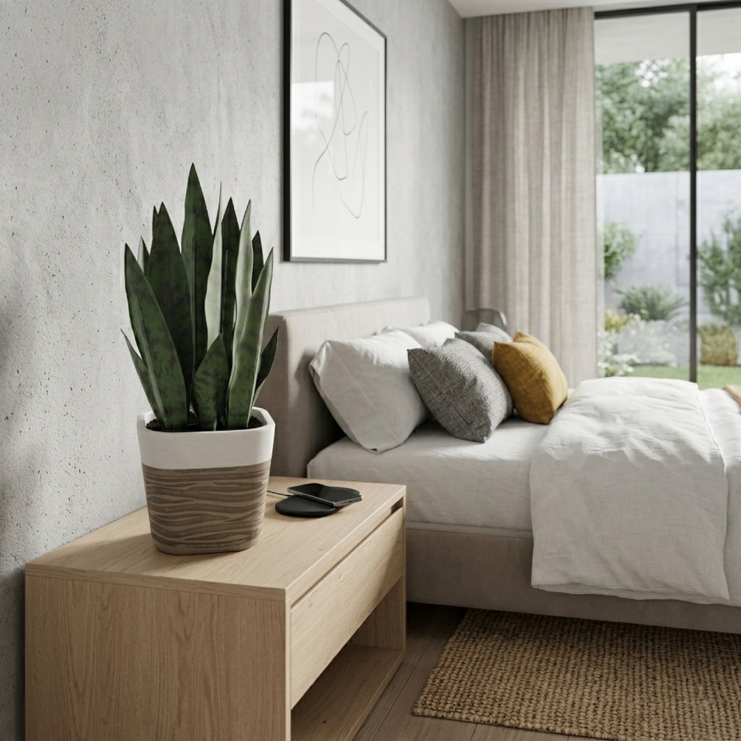 GreenShip 17" Artificial Snake Plant in Two-Tone Square Pot | Low-Maintenance Faux Potted Plant for Home & Office Decor