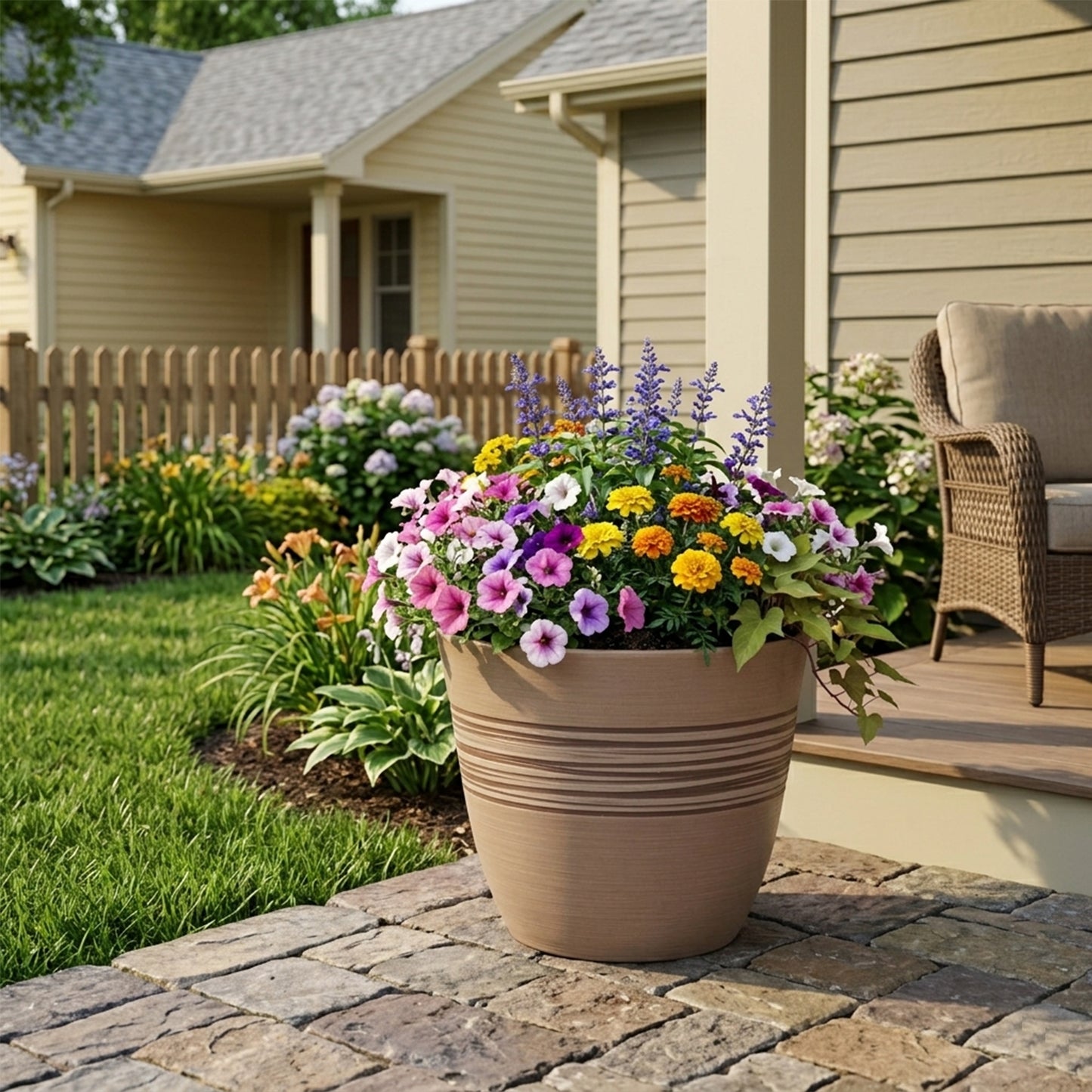 GreenShip Planter Pots for Indoor & Outdoor Plants, Set of 2 Modern Decorative Flower Pots with Drainage Hole