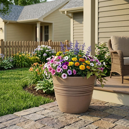 GreenShip Planter Pots for Indoor & Outdoor Plants, Set of 2 Modern Decorative Flower Pots with Drainage Hole