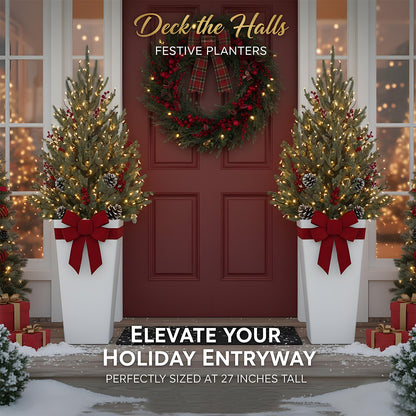 GreenShip 27 inch Tall Planters for Outdoor Plants, Large Flower Pots with Drainage & Inner Shelf, Modern Decorative Garden Pots for Porch, Patio, Front Door