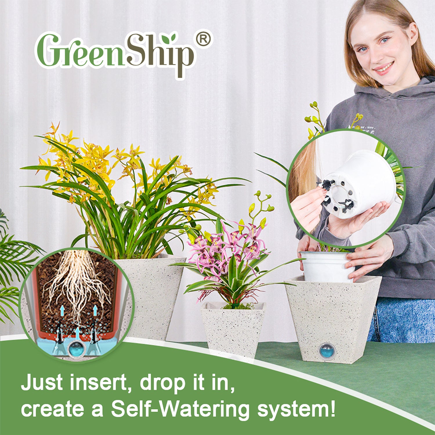 indoor plant watering kit GreenShip 6 8 10 inch Self Watering Plant Pots Set for Indoor Plants, – GreenShip Garden USA