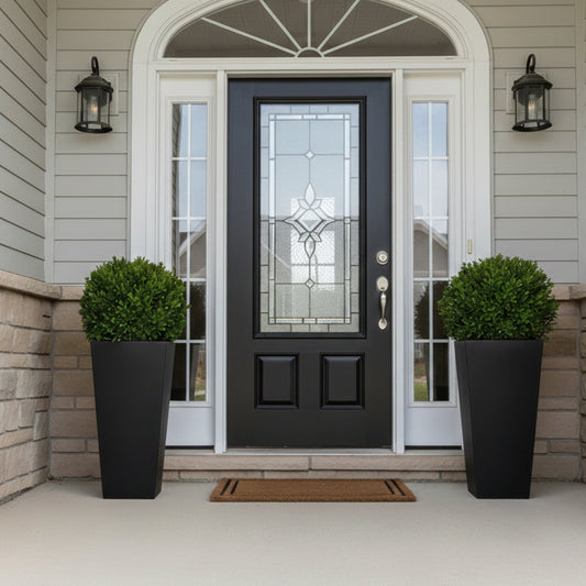 GreenShip 27 inch Tall Planters for Outdoor Plants, Large Flower Pots with Drainage & Inner Shelf, Modern Decorative Garden Pots for Porch, Patio, Front Door