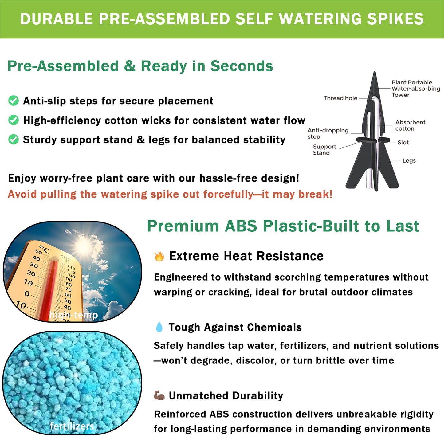 GreenShip Self Watering Spikes for Indoor & Outdoor Plants, Automatic Plant Watering Stakes, Patented Wick Spikes, Vacation Use