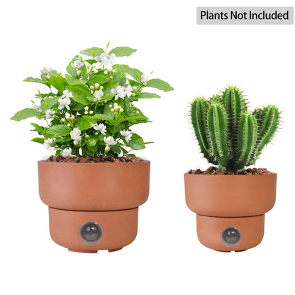 GreenShip Self-Watering Plant Pot Set of 2, Round Planter for Indoor Plants with Self Wicking Stand, Modern Decorative Flower Pots(Plants Not Included)