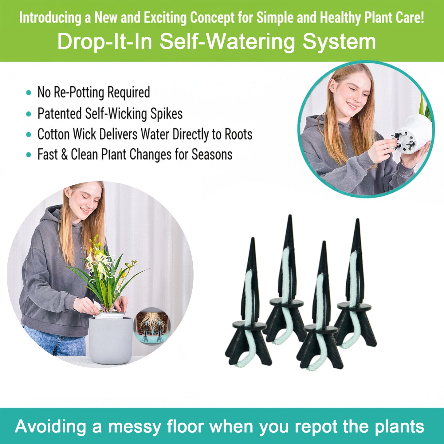 GreenShip Self Watering Spikes for Indoor & Outdoor Plants, Automatic Plant Watering Stakes, Patented Wick Spikes, Vacation Use