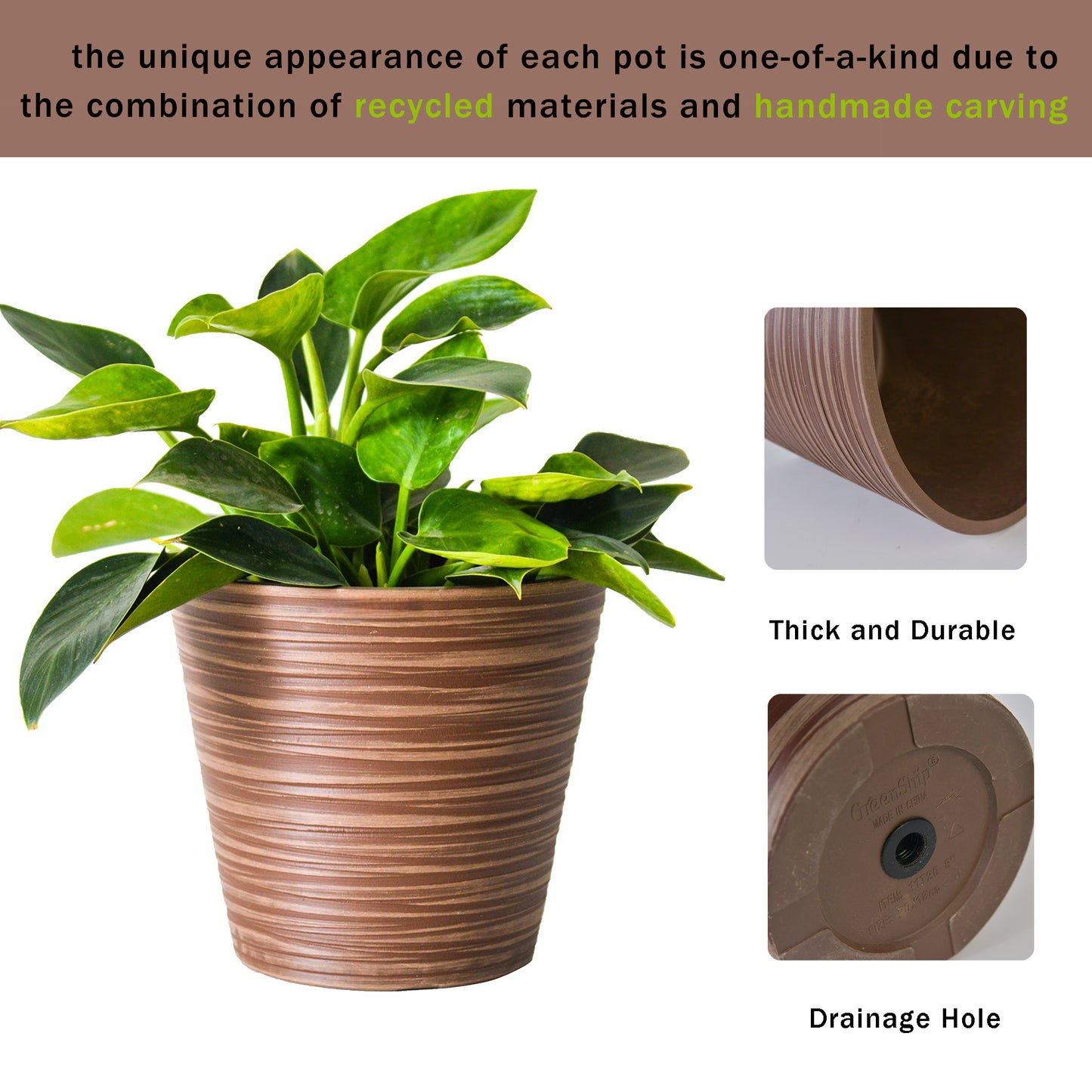 GreenShip Planter 5 in W / 8 in W / 12 in W or Indoor Outdoor Plants, Modern Decorative Plant Pots with Drainage Hole,  Decorative Flower Pots(Plants Not Included)