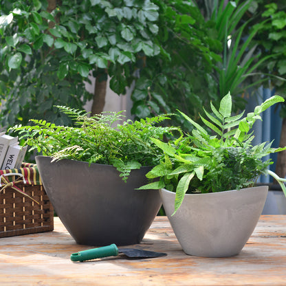 GreenShip 2 Pack Curved Planter for Indoor Plants, Plant Pots with Drainage Hole, Decorative Flower Pots, Plant Pot Bowl(Plants Not Included)
