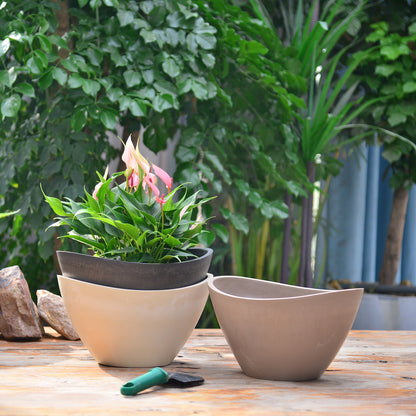 GreenShip 2 Pack Curved Planter for Indoor Plants, Plant Pots with Drainage Hole, Decorative Flower Pots, Plant Pot Bowl(Plants Not Included)