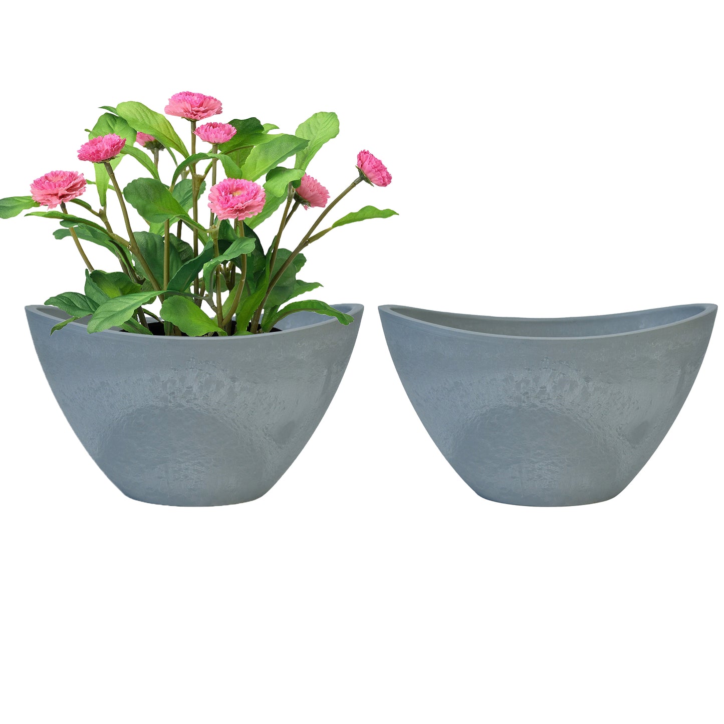 GreenShip 2 Pack Curved Planter for Indoor Plants, 12 14 16 inch Plant Pots with Drainage Hole, Decorative Flower Pots, Plant Pot Bowl(Plants Not Included)