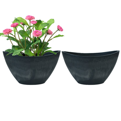 GreenShip 2 Pack Curved Planter for Indoor Plants, 12 14 16 inch Plant Pots with Drainage Hole, Decorative Flower Pots, Plant Pot Bowl(Plants Not Included)