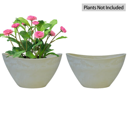 GreenShip 2 Pack Curved Planter for Indoor Plants, 12 14 16 inch Plant Pots with Drainage Hole, Decorative Flower Pots, Plant Pot Bowl(Plants Not Included)