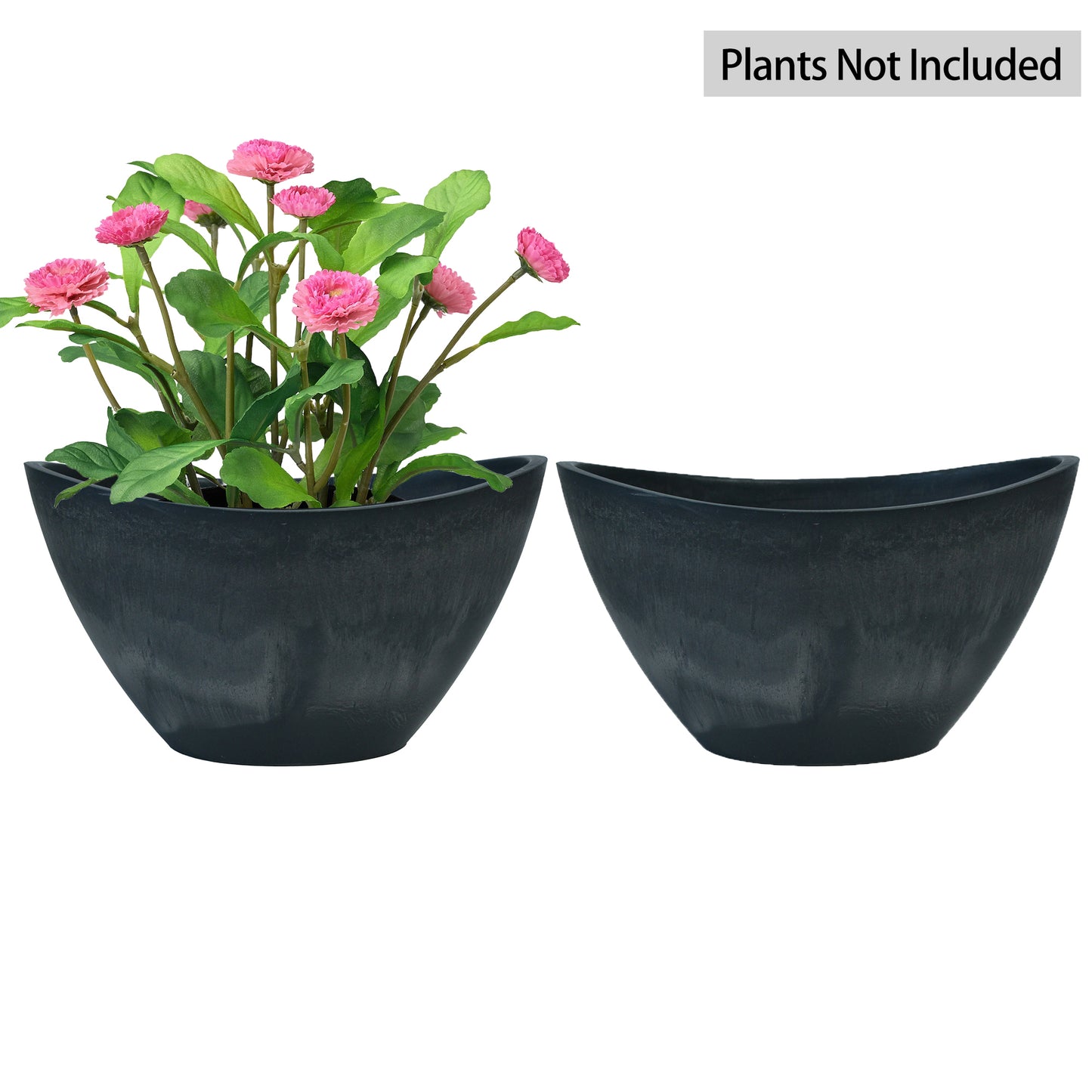 GreenShip 2 Pack Curved Planter for Indoor Plants, 12 14 16 inch Plant Pots with Drainage Hole, Decorative Flower Pots, Plant Pot Bowl(Plants Not Included)