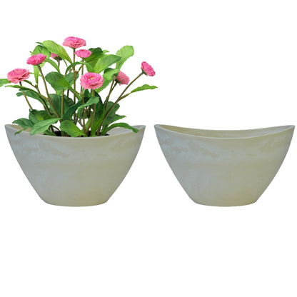 GreenShip 2 Pack Curved Planter for Indoor Plants, 12 14 16 inch Plant Pots with Drainage Hole, Decorative Flower Pots, Plant Pot Bowl(Plants Not Included)