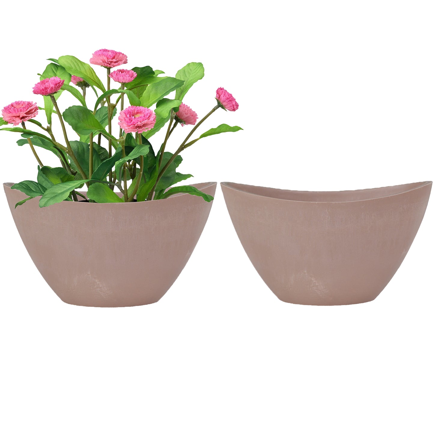 GreenShip 2 Pack Curved Planter for Indoor Plants, 12 14 16 inch Plant Pots with Drainage Hole, Decorative Flower Pots, Plant Pot Bowl(Plants Not Included)