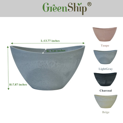 GreenShip 2 Pack Curved Planter for Indoor Plants, 12 14 16 inch Plant Pots with Drainage Hole, Decorative Flower Pots, Plant Pot Bowl(Plants Not Included)