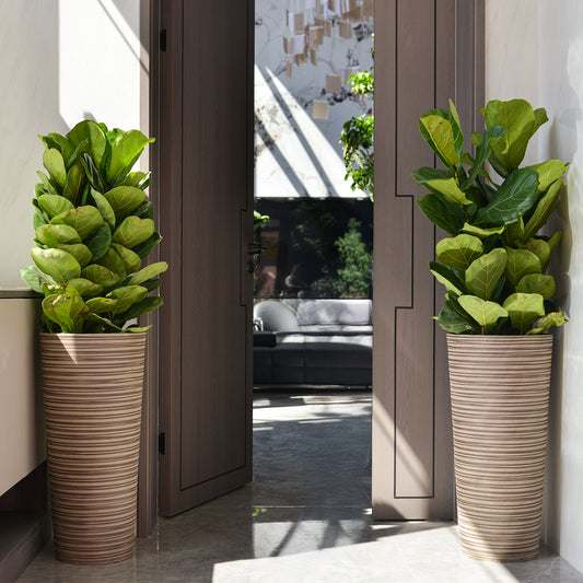 GreenShip 27 inch Tall Round Planters for Porch Set of  2, Large Outdoor Planter Pots with Drainage Hole