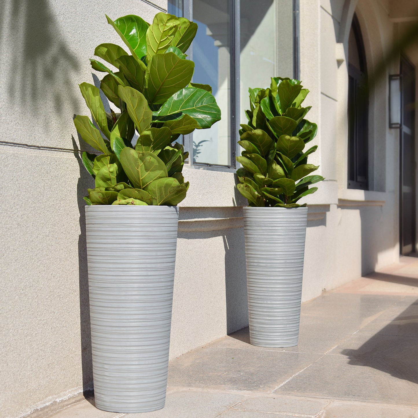 GreenShip 27 inch Tall Round Planters for Porch Set of  2, Large Outdoor Planter Pots with Drainage Hole