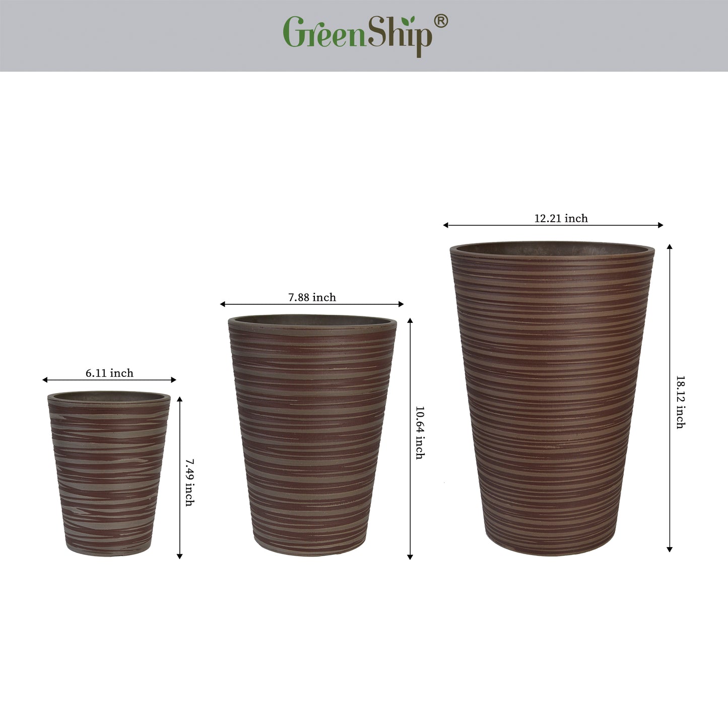 GreenShip Planter 6 in W / 8 in W / 12 in W or Indoor Outdoor Plants, Modern Decorative Plant Pots with Drainage Hole,  Decorative Flower Pots(Plants Not Included)