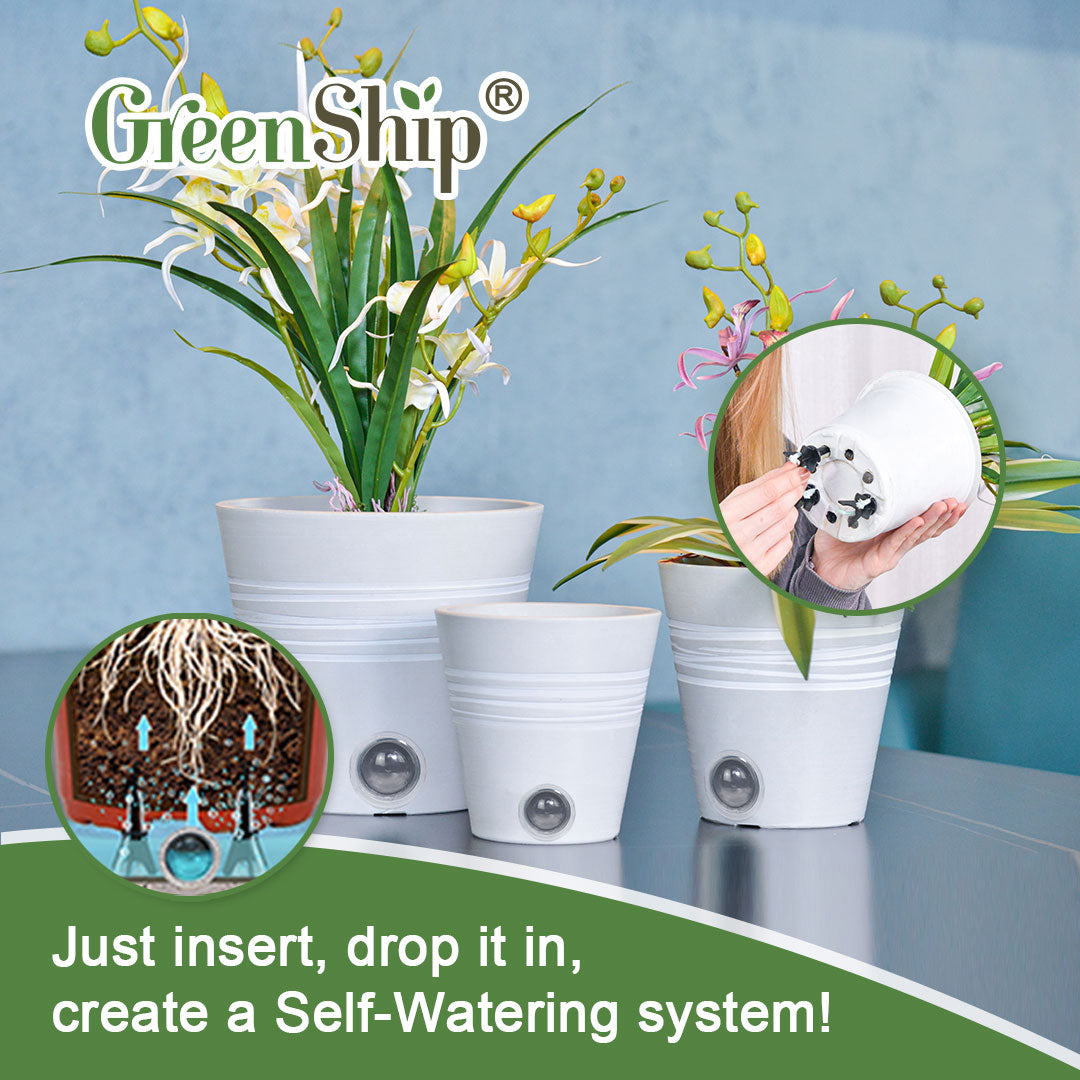 GreenShip Self Watering Pots for Indoor Plants, 5 inch 6 inch 8 inch Set of 3 Planter with Self-Watering Spikes, White Modern Decorative Flower Pots(Plants Not Included)