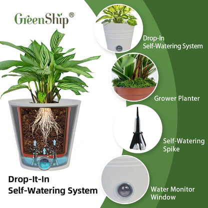 GreenShip Self Watering Pots for Indoor Plants, 5 inch 6 inch 8 inch Set of 3 Planter with Self-Watering Spikes, White Modern Decorative Flower Pots(Plants Not Included)