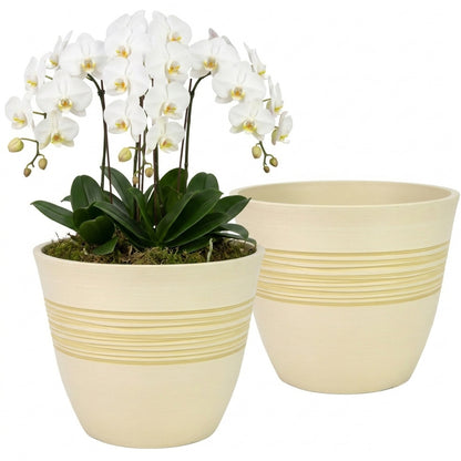 GreenShip Planter Pots for Indoor & Outdoor Plants, Set of 2 Modern Decorative Flower Pots with Drainage Hole