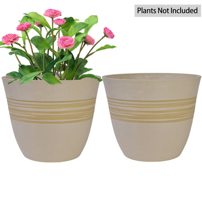 GreenShip Planter for Indoor Outdoor Plants,  Set of 2 Modern Decorative Plant Pots with Drainage Hole,  Decorative Flower Pots(Plants Not Included)