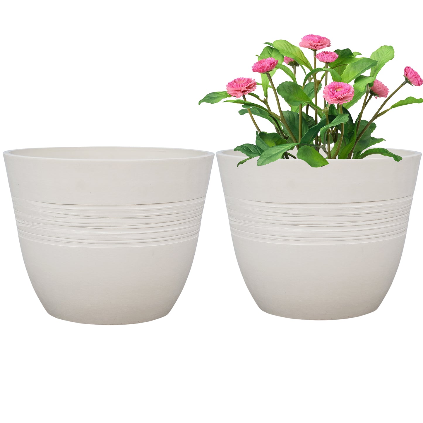 GreenShip Planter for Indoor Outdoor Plants,  Set of 2 Modern Decorative Plant Pots with Drainage Hole,  Decorative Flower Pots(Plants Not Included)