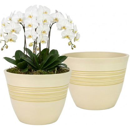 GreenShip Planter Pots for Indoor & Outdoor Plants, Set of 2 Modern Decorative Flower Pots with Drainage Hole