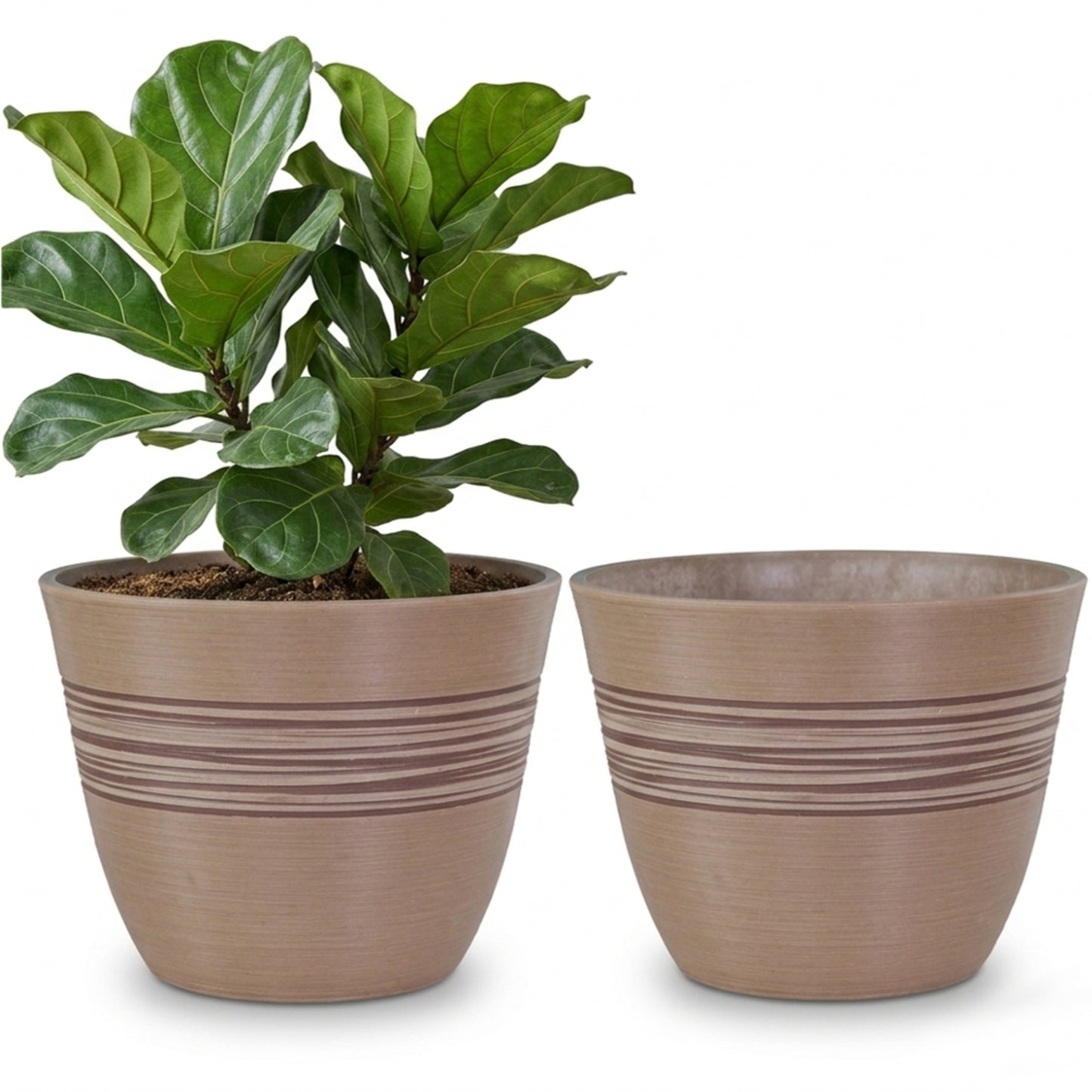 GreenShip Planter Pots for Indoor & Outdoor Plants, Set of 2 Modern Decorative Flower Pots with Drainage Hole