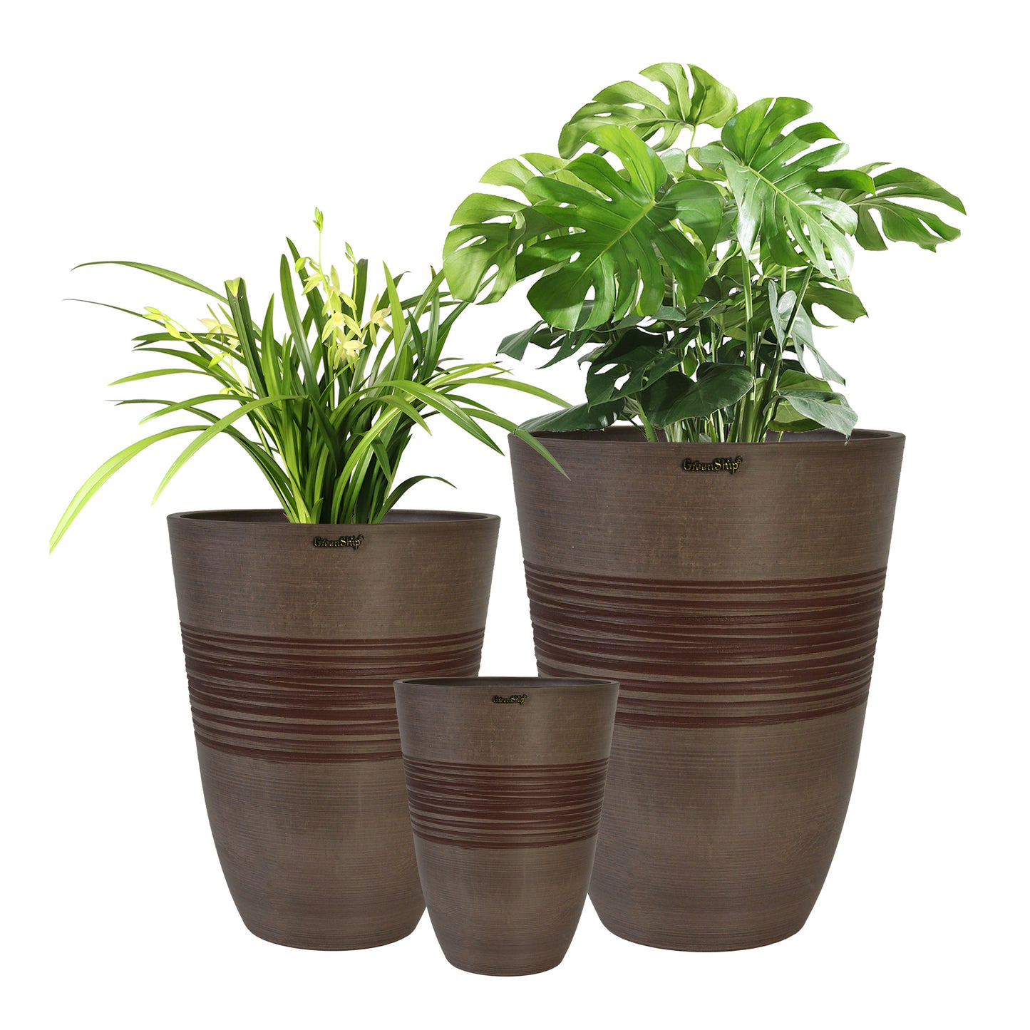 GreenShip Plant Pots 6 inch 8 inch 10 inch for Indoor Plants,  Set of 3 Modern Decorative Planter ts with Drainage Hole,  Decorative Flower Pots(Plants Not Included)