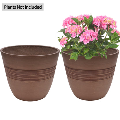 GreenShip Planter for Indoor Outdoor Plants,  Set of 2 Modern Decorative Plant Pots with Drainage Hole,  Decorative Flower Pots(Plants Not Included)