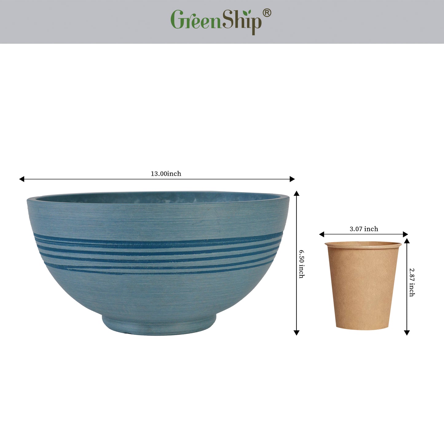 GreenShip 13 inch Planter for Indoor Plants,  Set of 2 Modern Decorative Plant Pots with Drainage Hole,  Cute Bowl Shape Flower Pots(Plants Not Included)