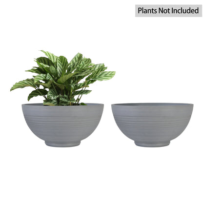 GreenShip 13 inch Planter for Indoor Plants,  Set of 2 Modern Decorative Plant Pots with Drainage Hole,  Cute Bowl Shape Flower Pots(Plants Not Included)