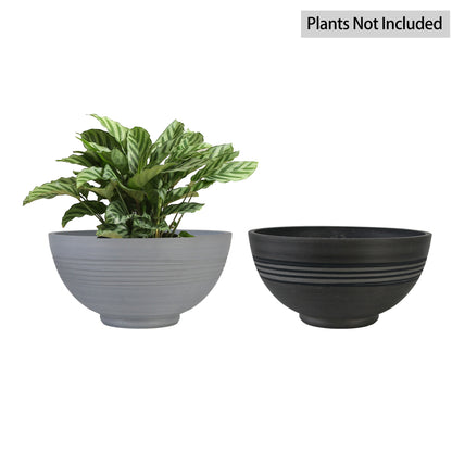 GreenShip 13 inch Planter for Indoor Plants,  Set of 2 Modern Decorative Plant Pots with Drainage Hole,  Cute Bowl Shape Flower Pots(Plants Not Included)