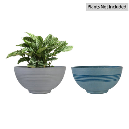 GreenShip 13 inch Planter for Indoor Plants,  Set of 2 Modern Decorative Plant Pots with Drainage Hole,  Cute Bowl Shape Flower Pots(Plants Not Included)