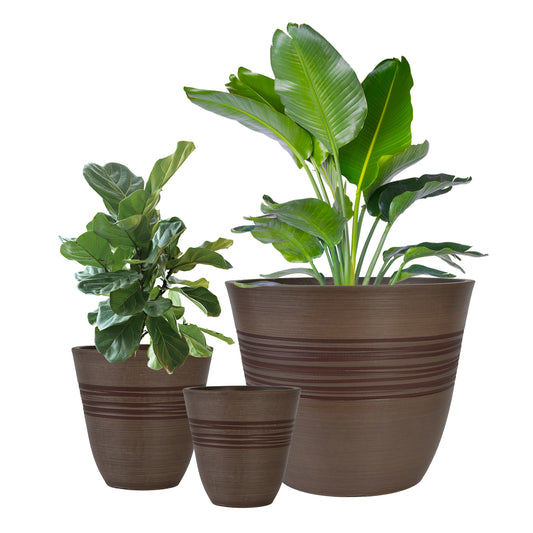 GreenShip Plant Pots 6 inch 8 inch 12 inch for Indoor Outdoor Plants,  Set of 3 Modern Decorative Planter with Drainage Hole,  Decorative Flower Pots(Plants Not Included)