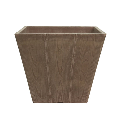 GreenShip 14 inch Square Planter for Indoor Outdoor, Realistic Wood Plank Plant Pots, Decorative Pots with Drainage Hole(Plants Not Included)