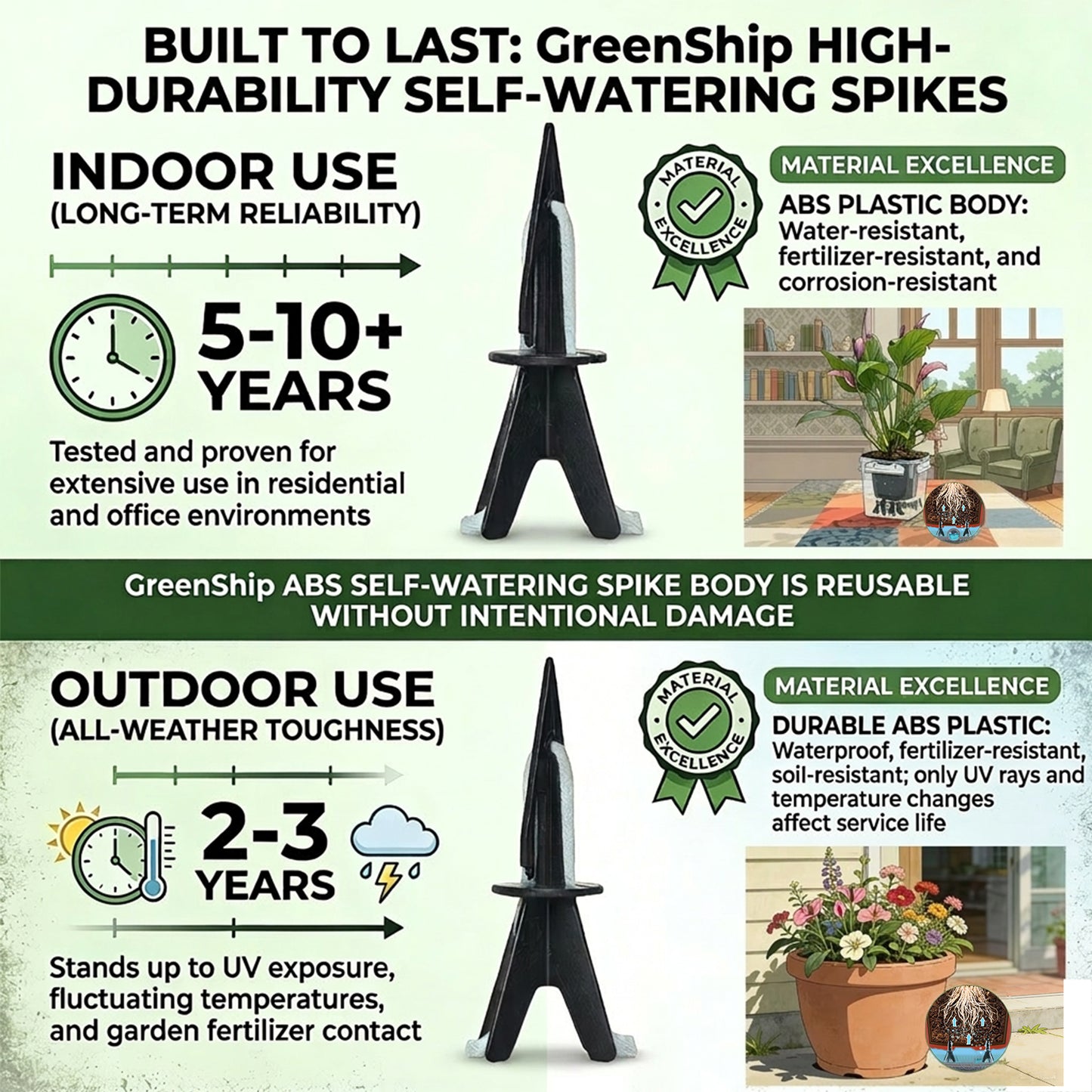 GreenShip Self Watering Spikes for Indoor & Outdoor Plants, Automatic Plant Watering Stakes, Patented Wick Spikes, Vacation Use