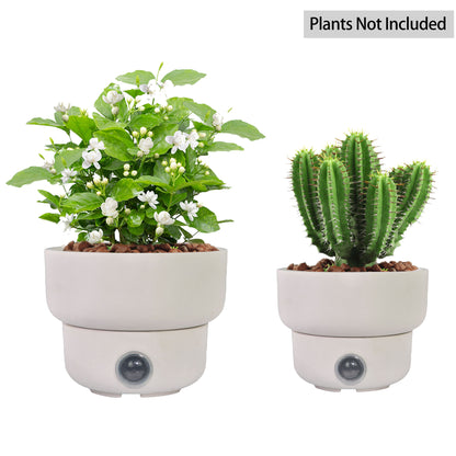 GreenShip Self-Watering Plant Pot Set of 2, Round Planter for Indoor Plants with Self Wicking Stand, Modern Decorative Flower Pots(Plants Not Included)