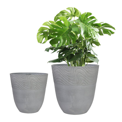 GreenShip Planter 8 inch 12 inch for Indoor Outdoor Plants,  Modern Decorative Plant Pots with Drainage Hole,  Decorative Flower Pots(Plants Not Included)