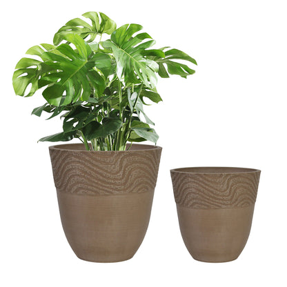 GreenShip Planter 8 inch 12 inch for Indoor Outdoor Plants,  Modern Decorative Plant Pots with Drainage Hole,  Decorative Flower Pots(Plants Not Included)