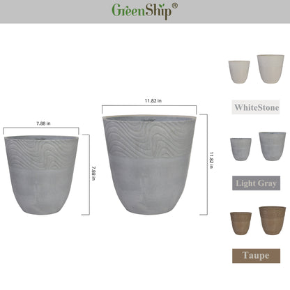 GreenShip Planter 8 inch 12 inch for Indoor Outdoor Plants,  Modern Decorative Plant Pots with Drainage Hole,  Decorative Flower Pots(Plants Not Included)