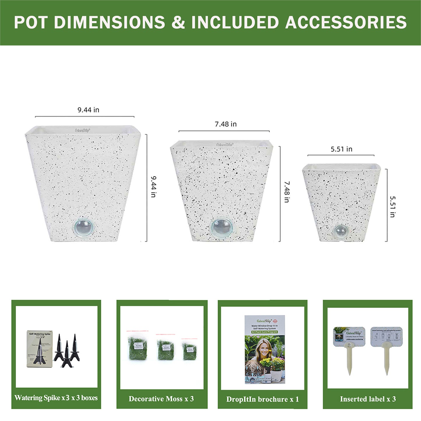 GreenShip 6 8 10 inch Self Watering Plant Pots Set for Indoor Plants, Planter Pots with Self Watering Spikes, Automatic Vacation Plant Watering for Home Garden Decor