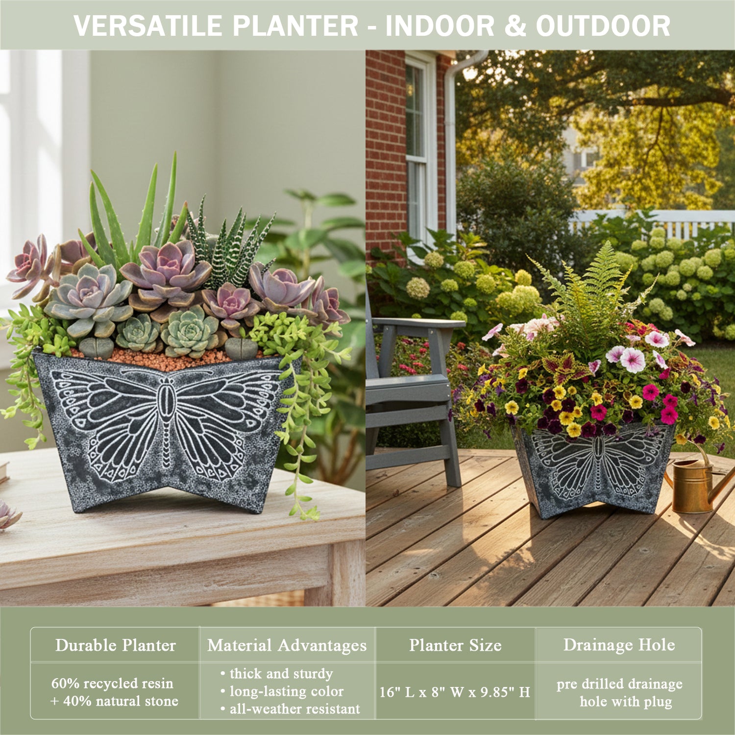16 inch planter indoor GreenShip 16 inch Planter with Butterfly Relief