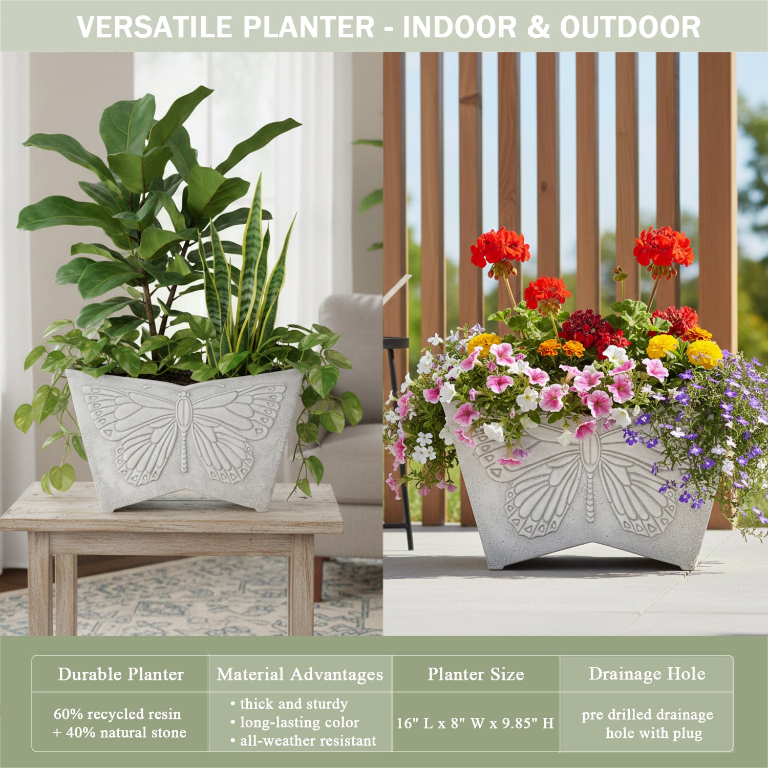 16 inch planter indoor GreenShip 16 inch Planter with Butterfly Relief
