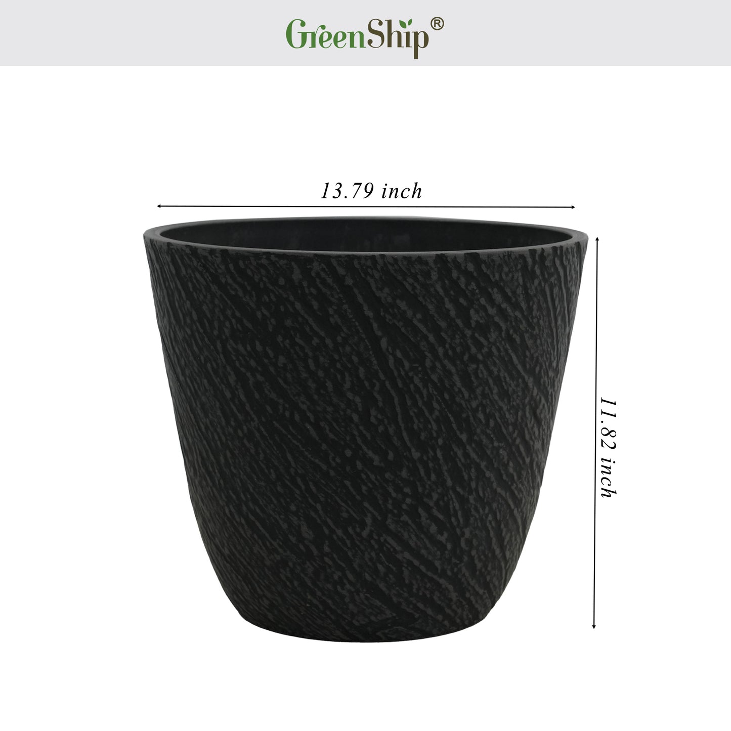 GreenShip 14 inch Cylinder Large Planter for Indoor Outdoor, Stone Grain Relief Decorative Plant Pots with Drainage Hole(Plants Not Included)