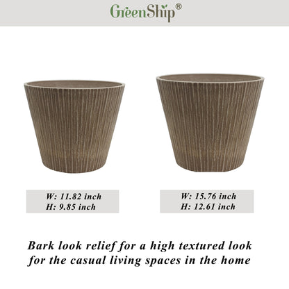 GreenShip 12 inch 16 inch Large Cylinder Planter for Indoor Outdoor, Textured Bark Relief Decorative Plant Pots with Drainage Hole, (Plants and Saucer Not Included)